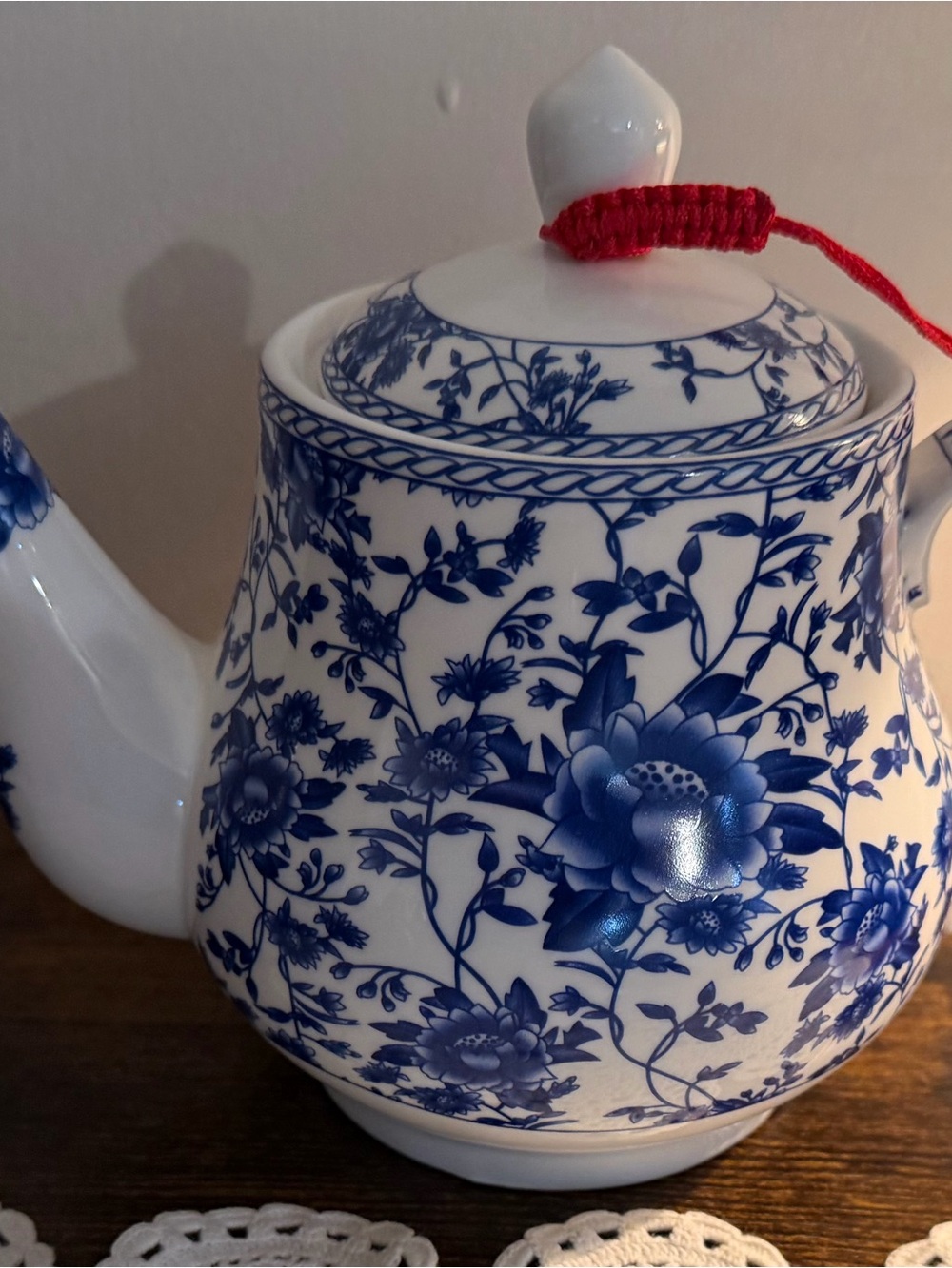 Blue Floral Porcelain Teapot with Lid - Classic Ceramic Home Accent